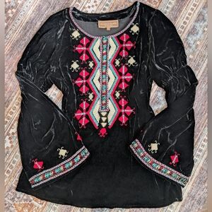 Double D Ranch Western Boho Embroidered Velvet Tunic Top